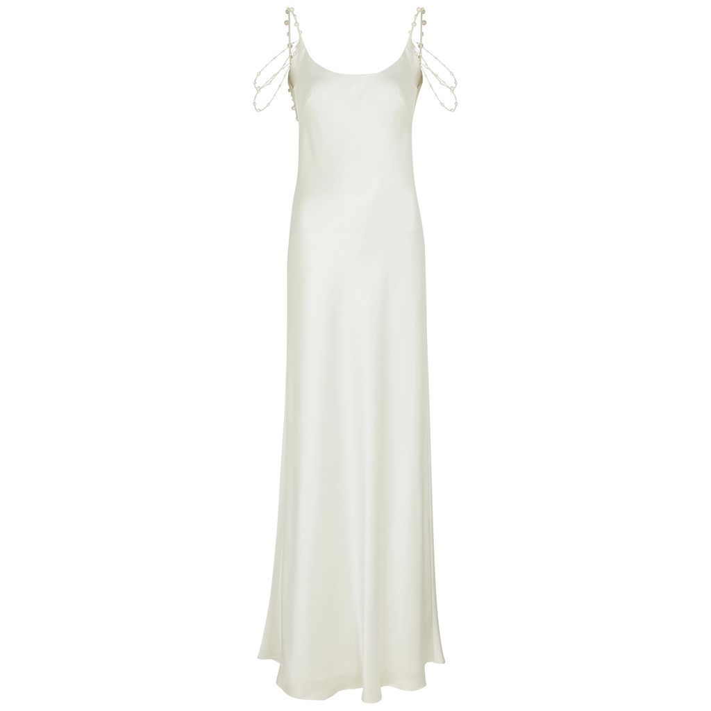 Pearl-embellished Satin Gown - White - 14