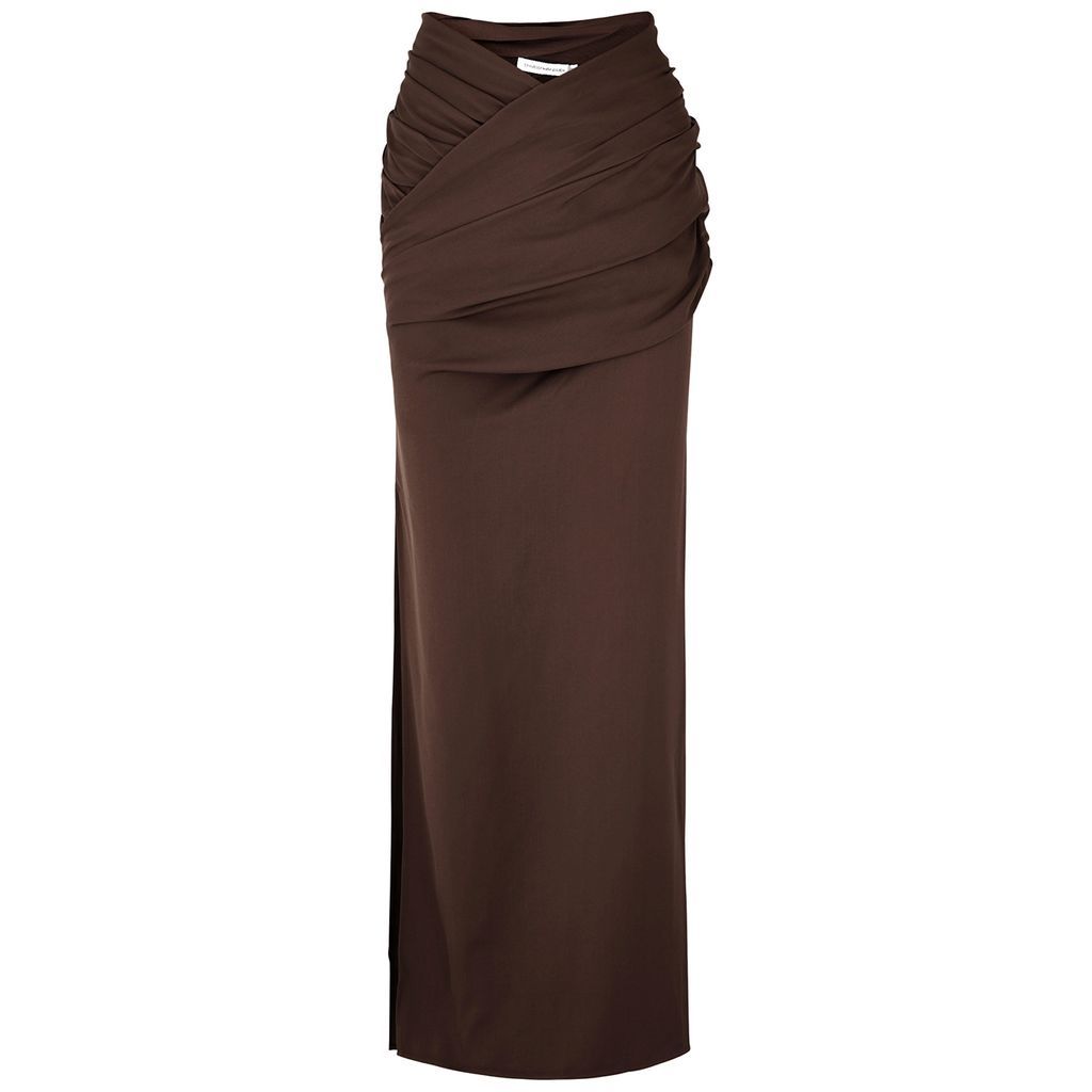 Twisted Wrap-effect Maxi Skirt - Brown - 10