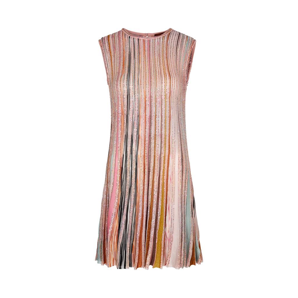 Striped Embellished Fine-knit Mini Dress - Multicoloured - 8