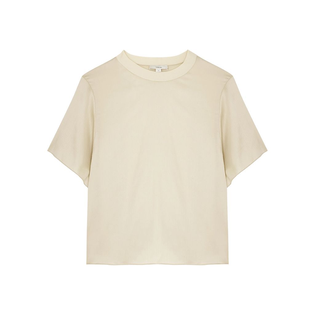 Textured Silk-satin T-shirt - Cream - XS