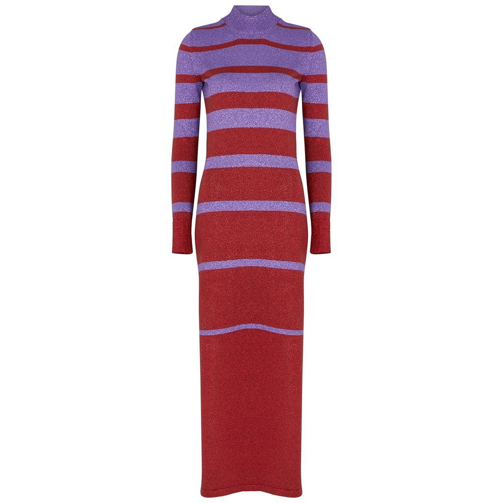 Striped Metallic-knit Midi Dress - Purple - L