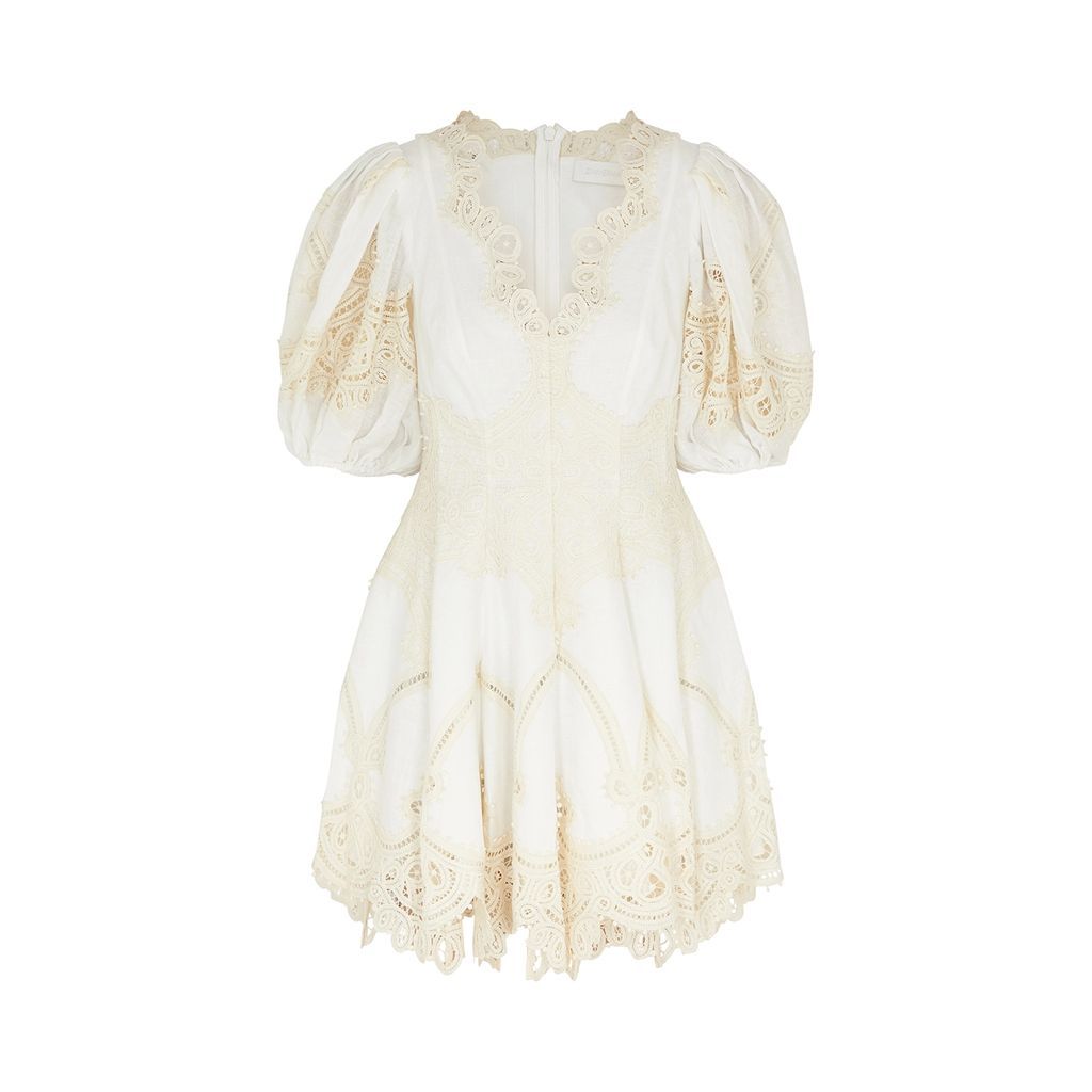Tiggy Embroidered Linen Mini Dress - Ivory - 1