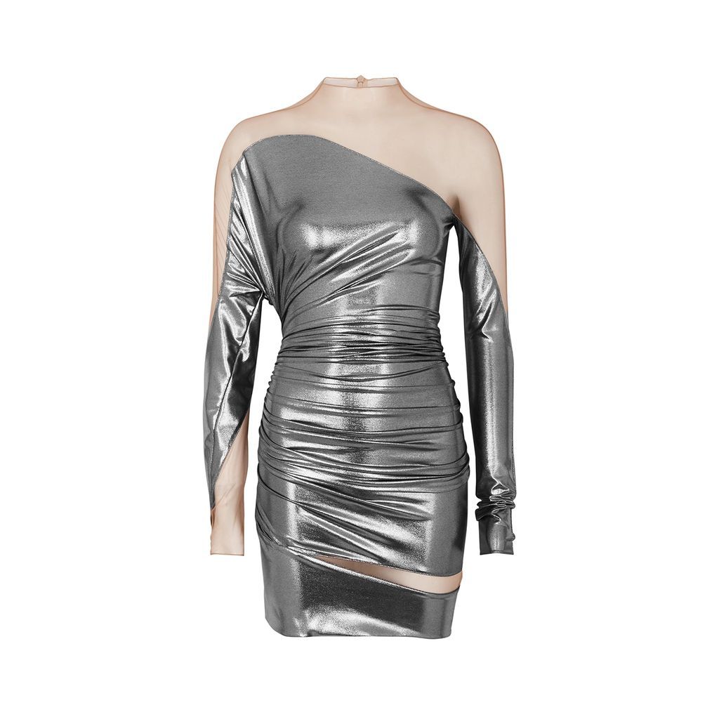 Stretch-jersey And Tulle Mini Dress - Silver - 12