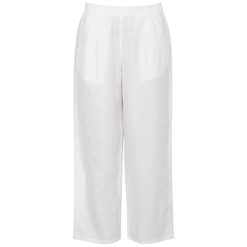 Straight-leg Cropped Linen Trousers - White - L