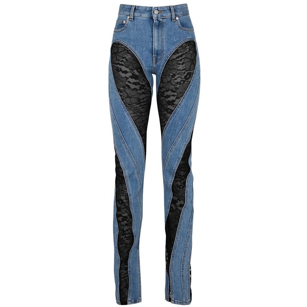 Lace-panelled Skinny Jeans - Blue - 16