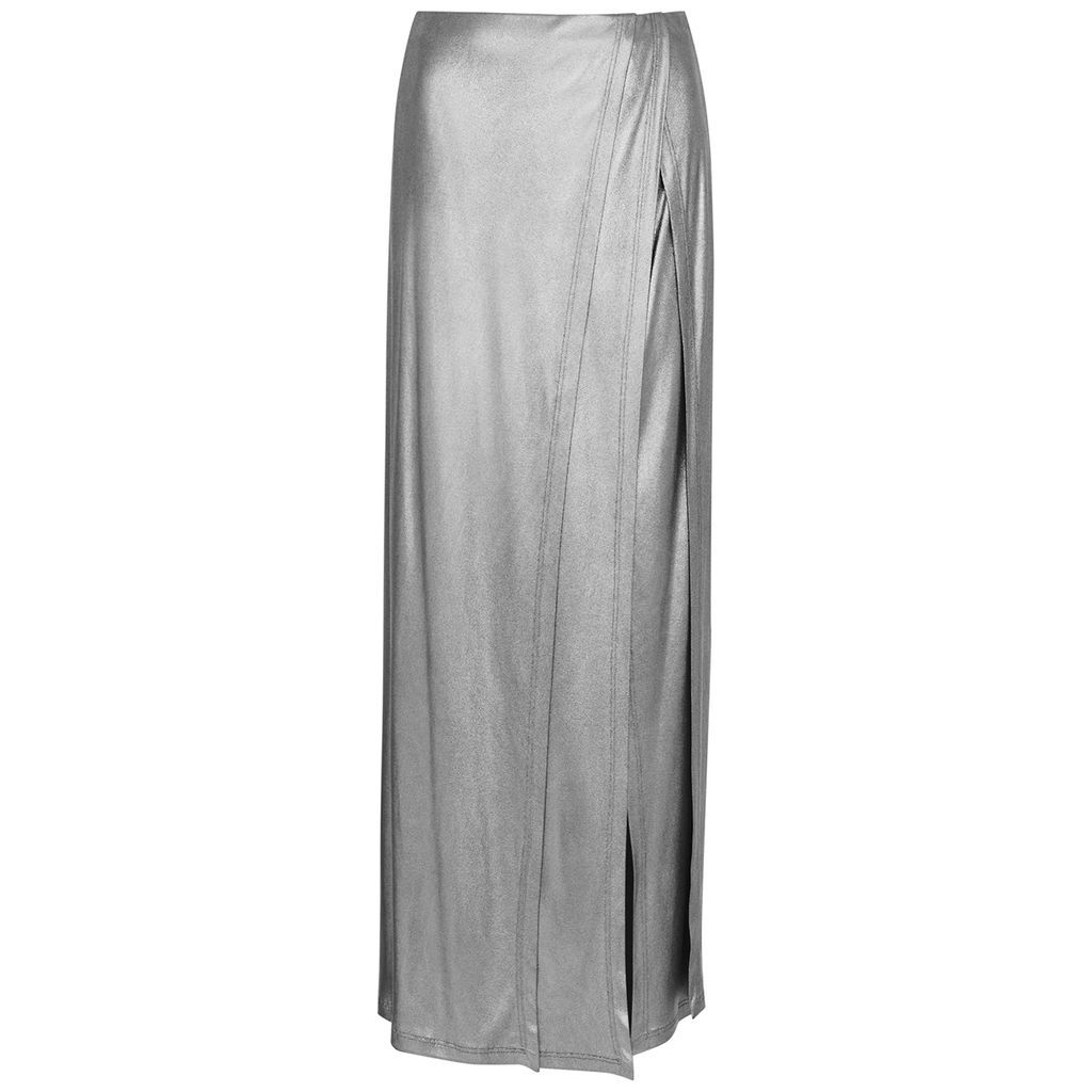 Metallic Lamé Maxi Wrap Skirt - Silver - L
