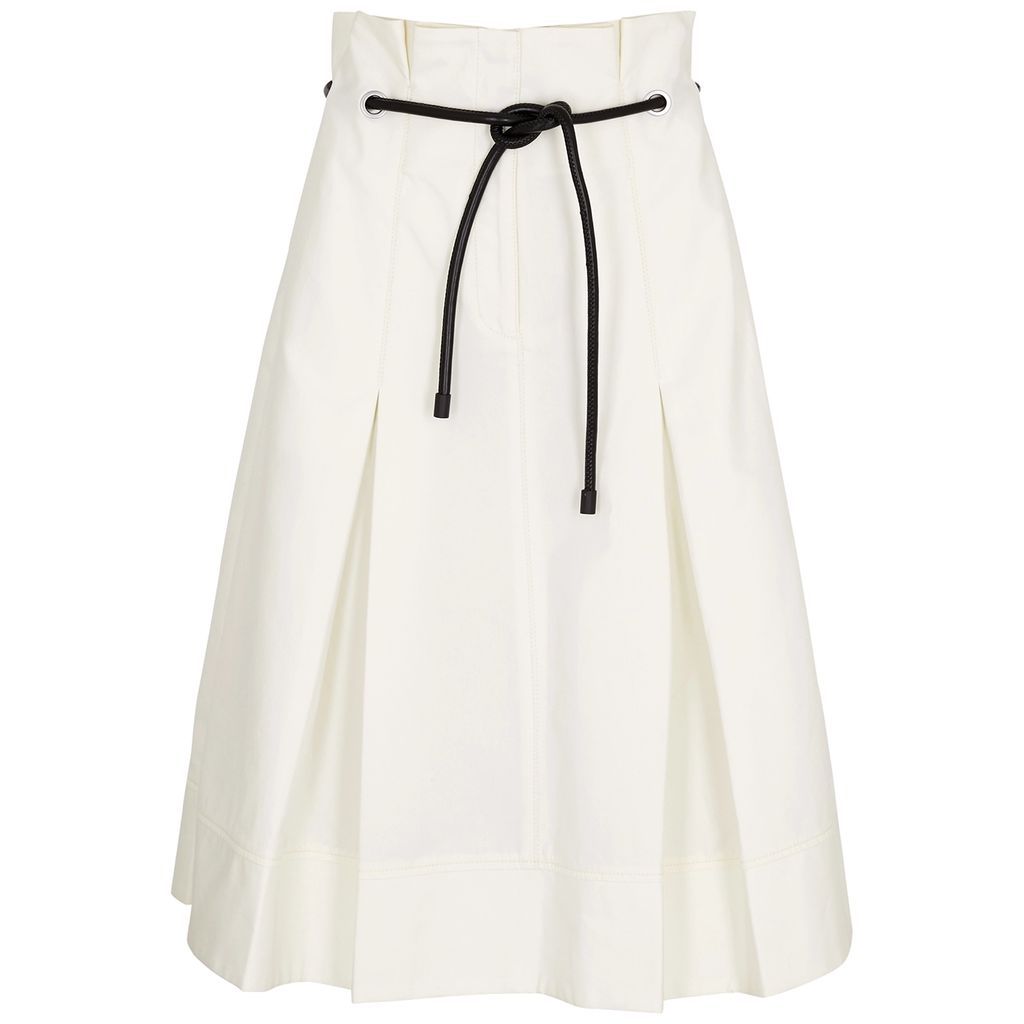 Pleated Cotton Midi Skirt - White - 10