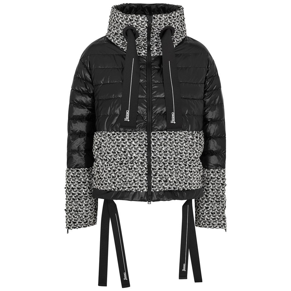 Quilted Bouclé Tweed And Shell Jacket - Black And White - 12