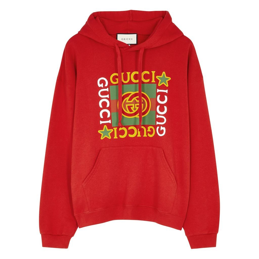 Red Logo-print Hooded Cotton Sweatshirt - XS