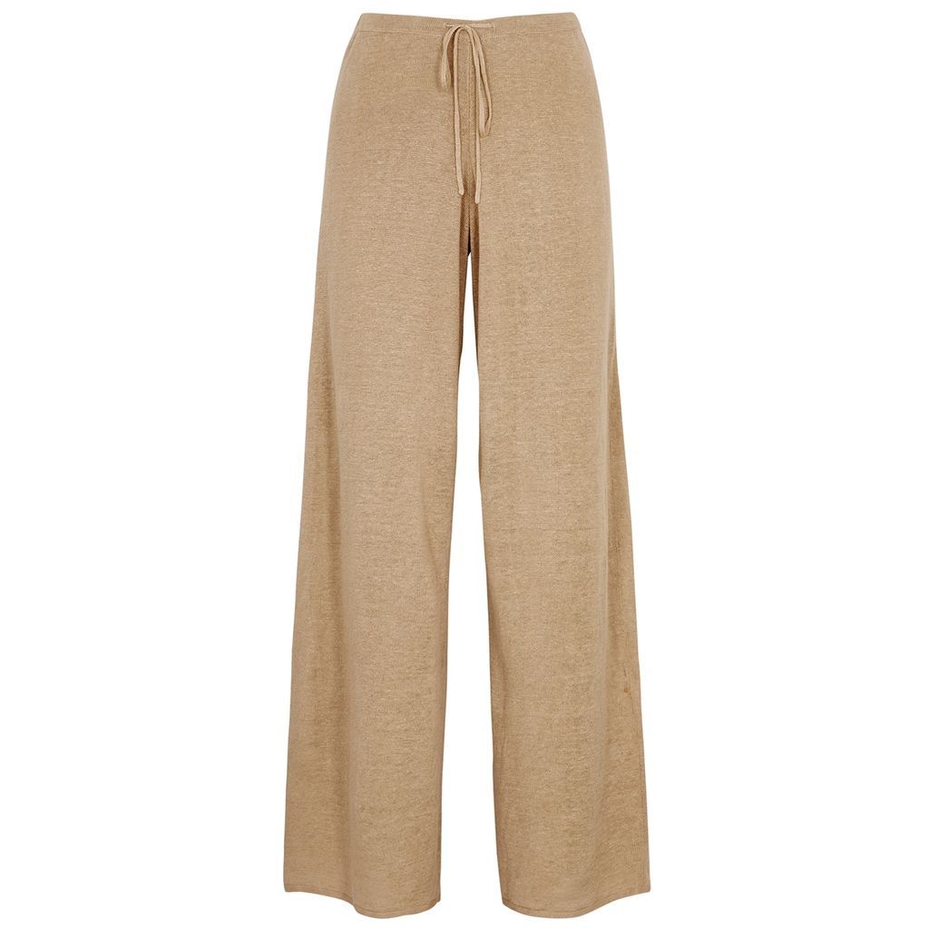 Tamile Wide-leg Knitted Trousers - Light Brown - M