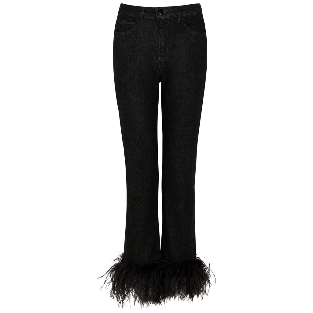 16ARLINGTON Feather-trimmed Slim-leg Jeans - Black - 14