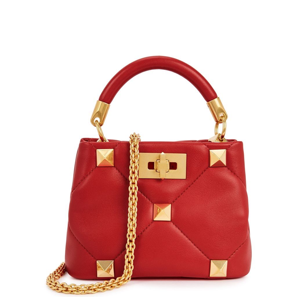 Garavani Valentino Garavani Roman Stud Small Leather Top Handle Bag - RED