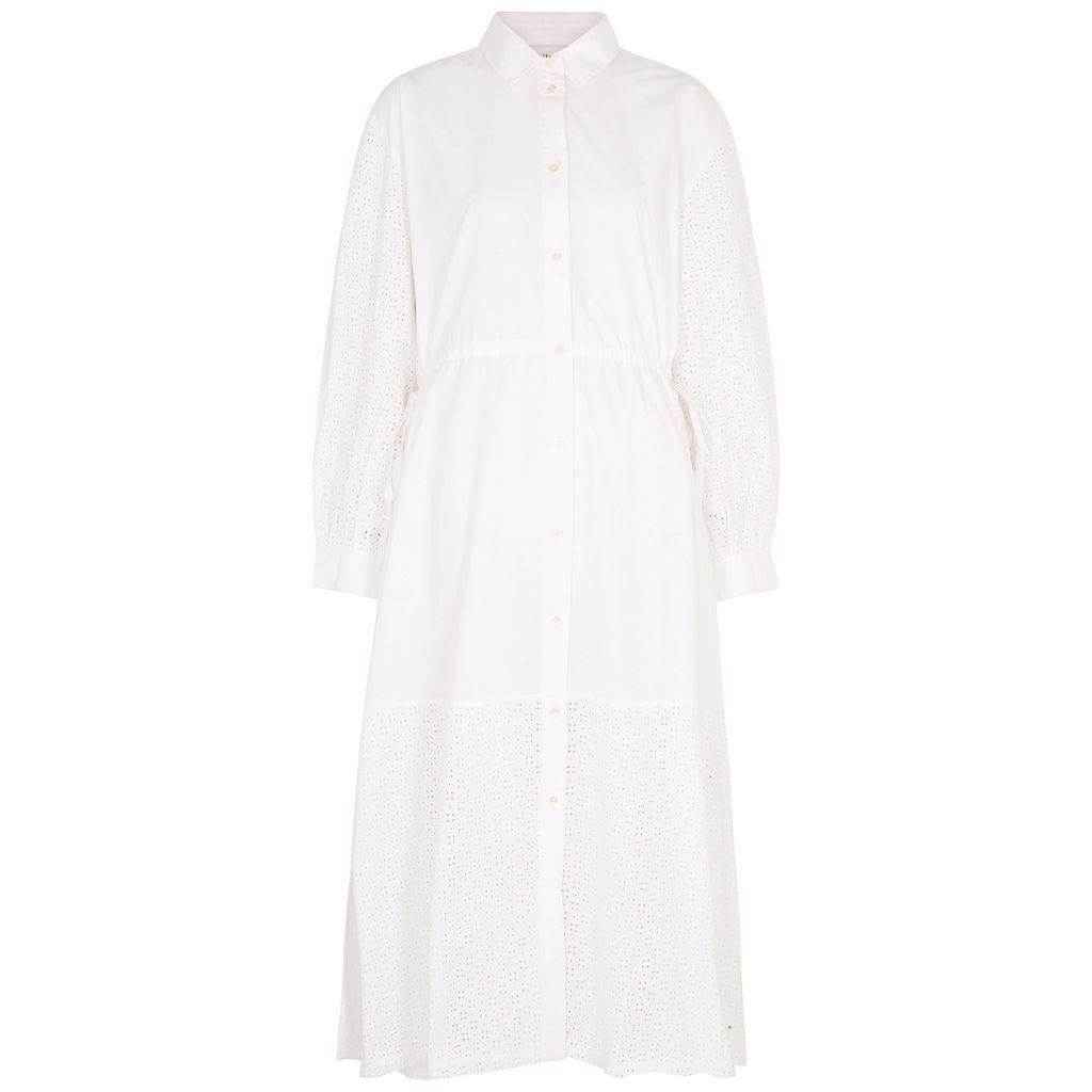 Ava Broderie Anglaise Cotton Shirt Dress - White - 8