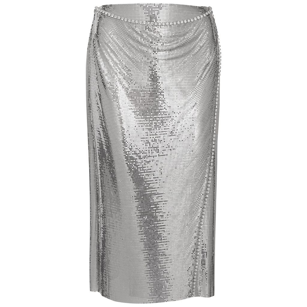 Crystal-embellished Chainmail Midi Wrap Skirt - Silver - 8