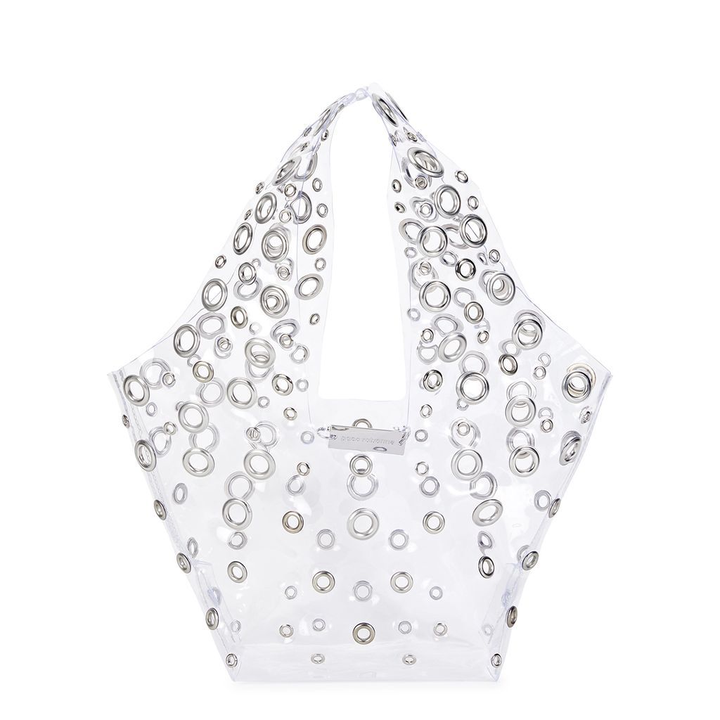 Small Eyelet-embellished Pvc Tote - Silver