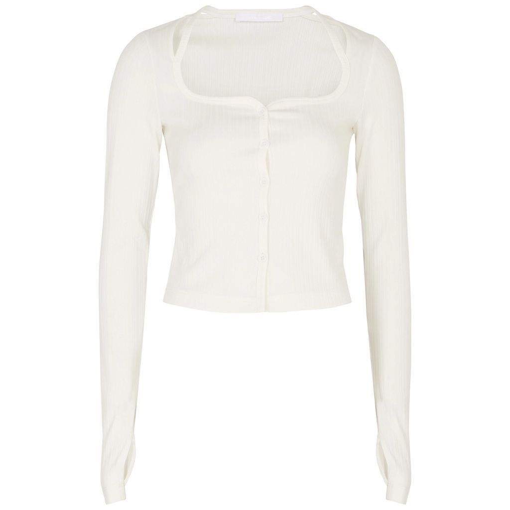 Cut-out Cropped Stretch-jersey Top - White - L