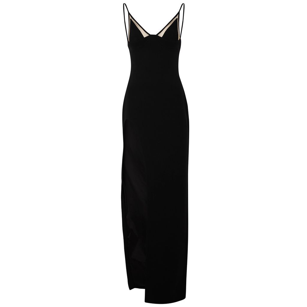 Tulle-panelled Stretch-crepe Gown - Black - 6