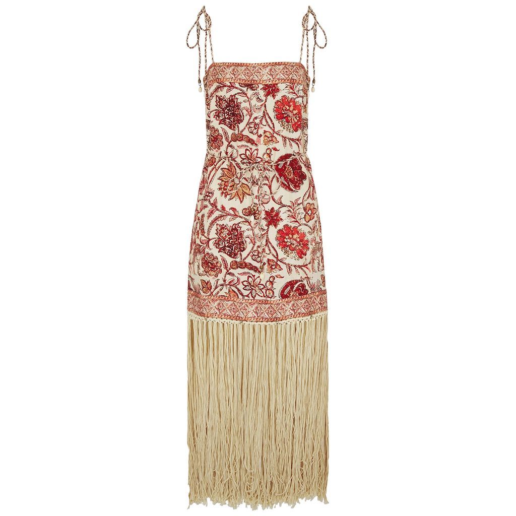 Vitali Floral-print Fringed Linen Dress - Multicoloured - 3