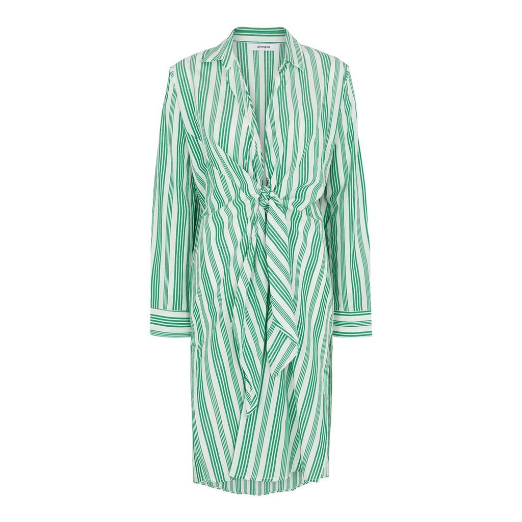 Ma'am Striped Cotton Midi Dress - Green - M