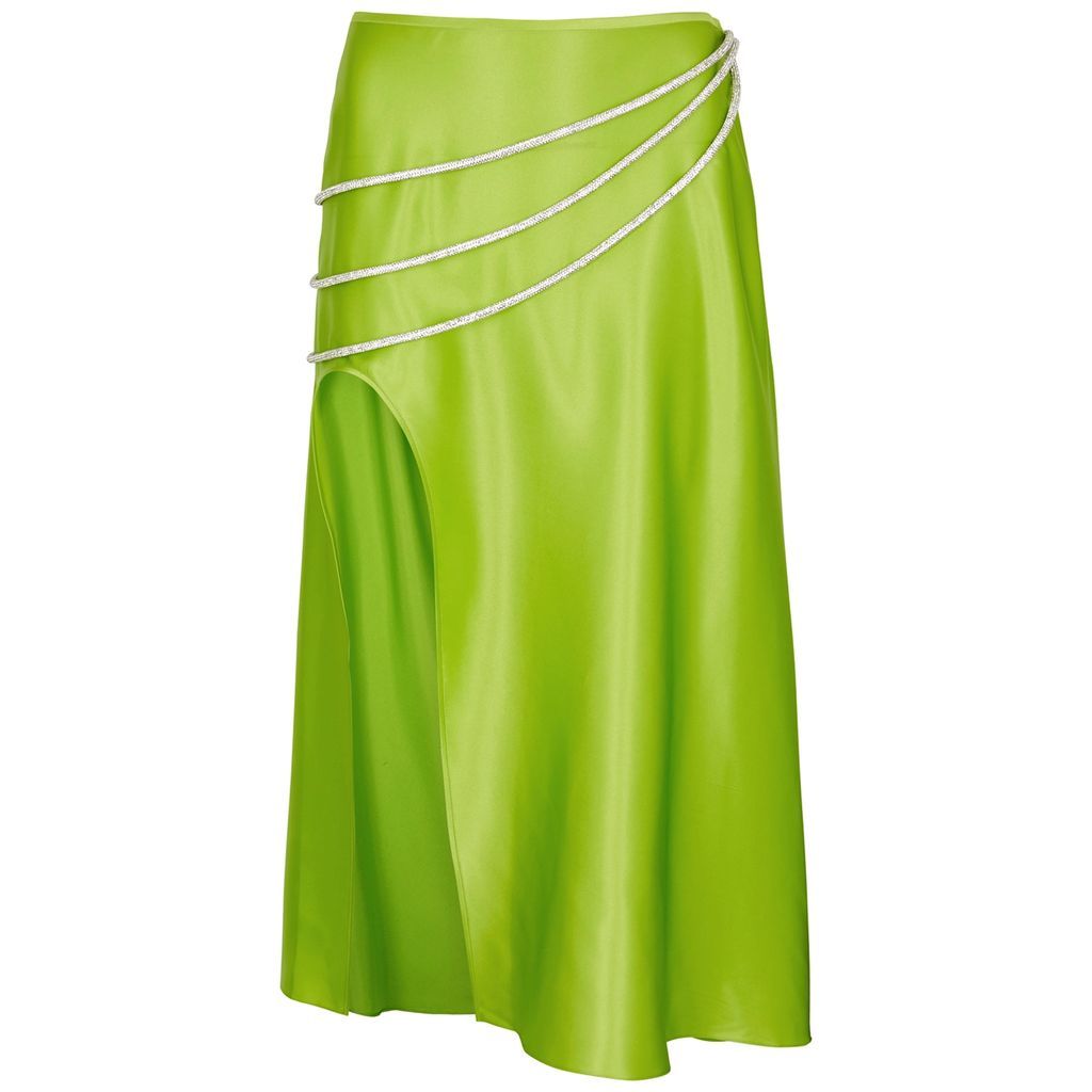 Laetitia Embellished Stretch-silk Satin Midi Skirt - Lime - S