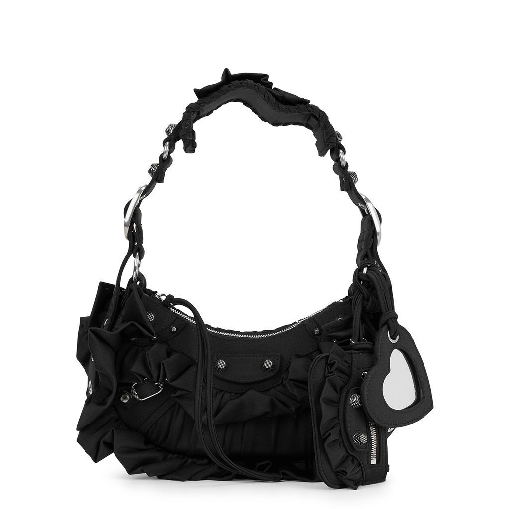 Le Cagole XS Ruffled Satin Shoulder Bag - Black