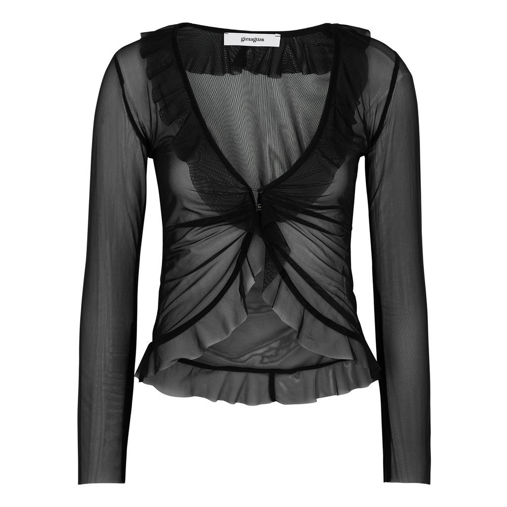 Beso Ruffle-trimmed Stretch-tulle Top - Black - L