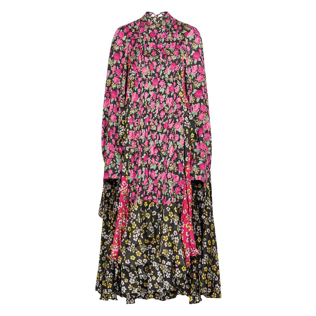 Floral-print Panelled Satin Midi Dress - Pink - 8
