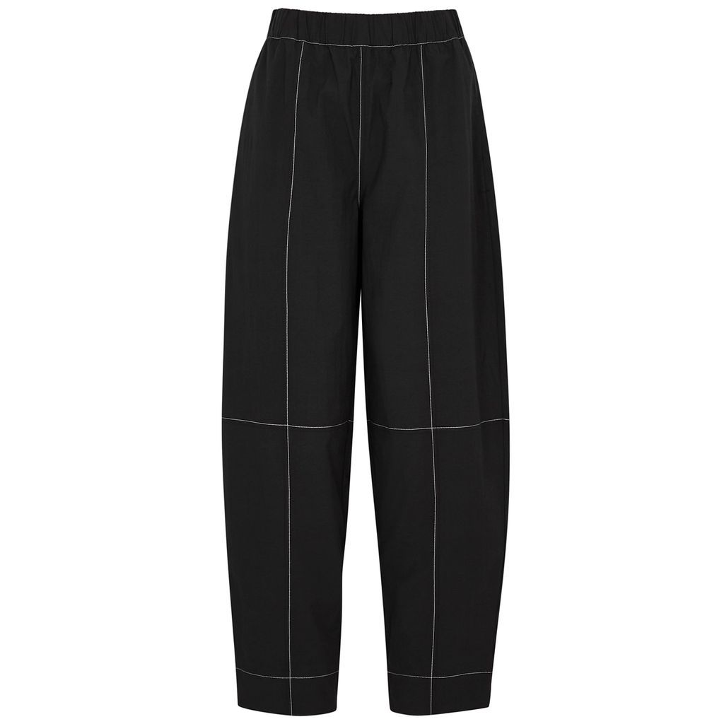 Tapered Cotton-blend Trousers - Black - 8