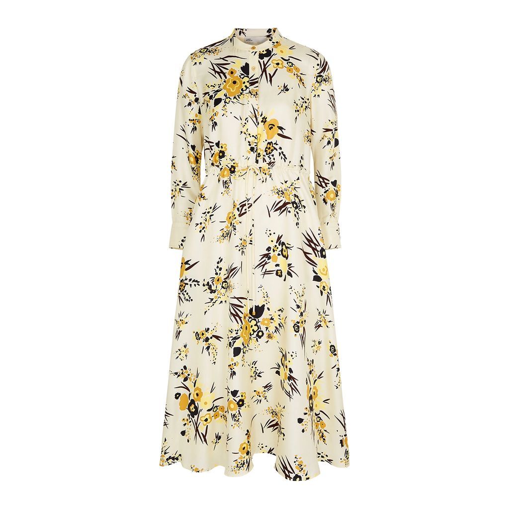 Floral-print Silk Midi Shirt Dress - Cream - 8