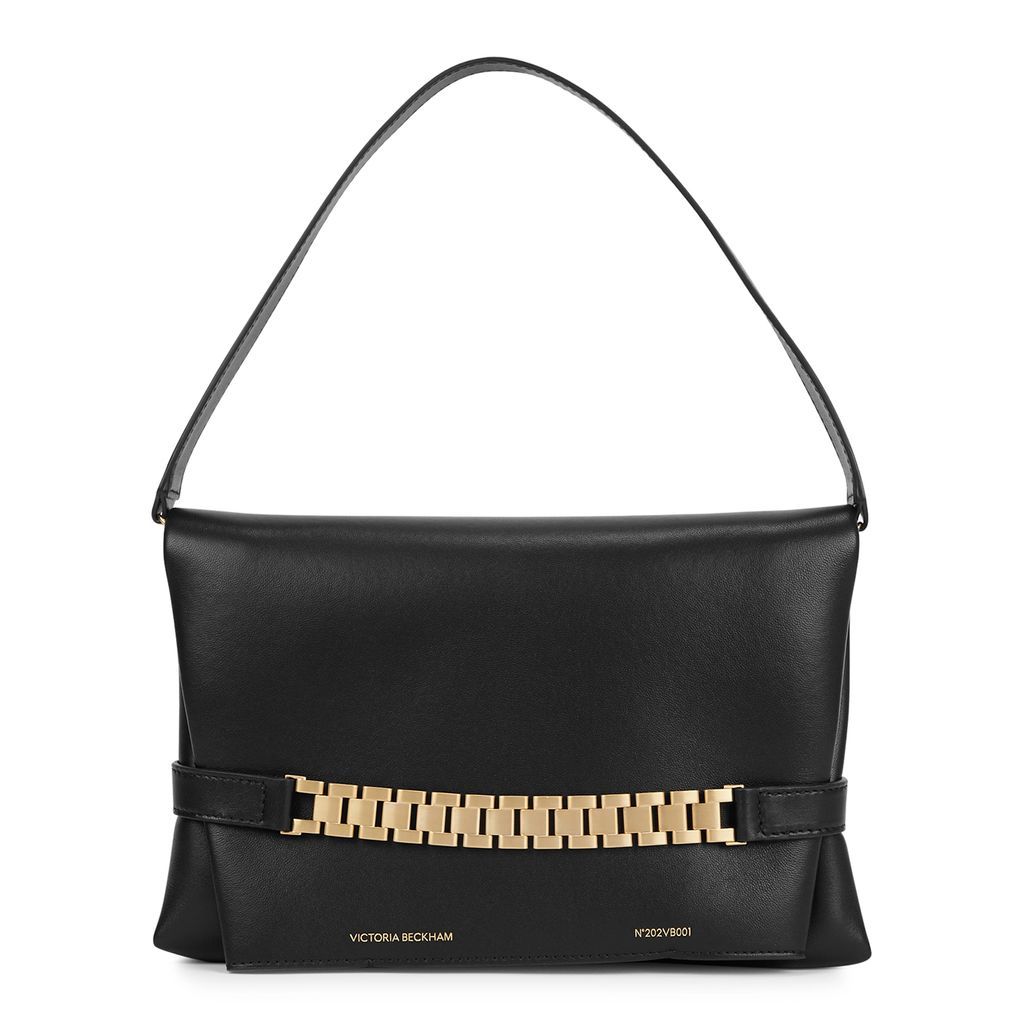 Chain Leather Clutch - Black