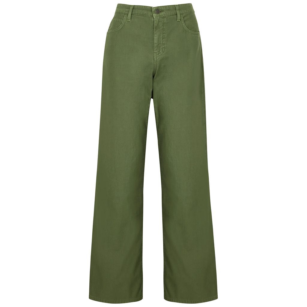 Eglitta Wide-leg Cotton Trousers - Dark Green - 8