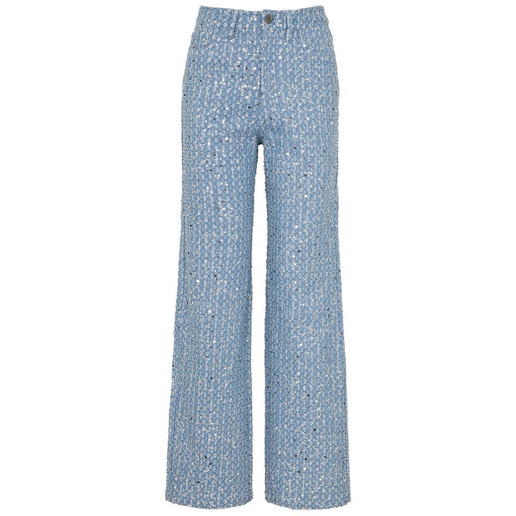 Embellished Fil Coupé Straight-leg Jeans - Denim - 10