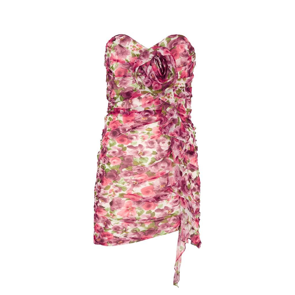 Floral-print Ruched Silk-georgette Mini Dress - Pink - 12