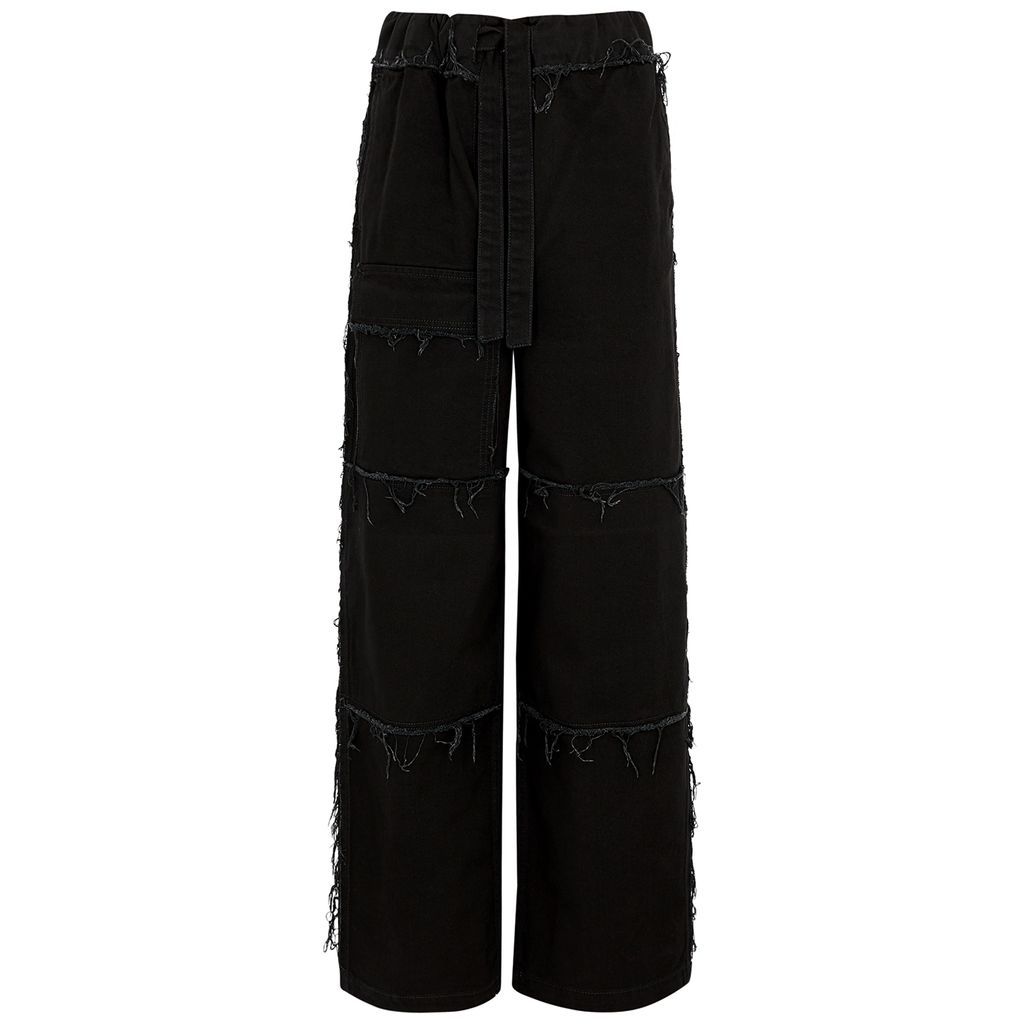 Frayed Wide-leg Jeans - Black - XS