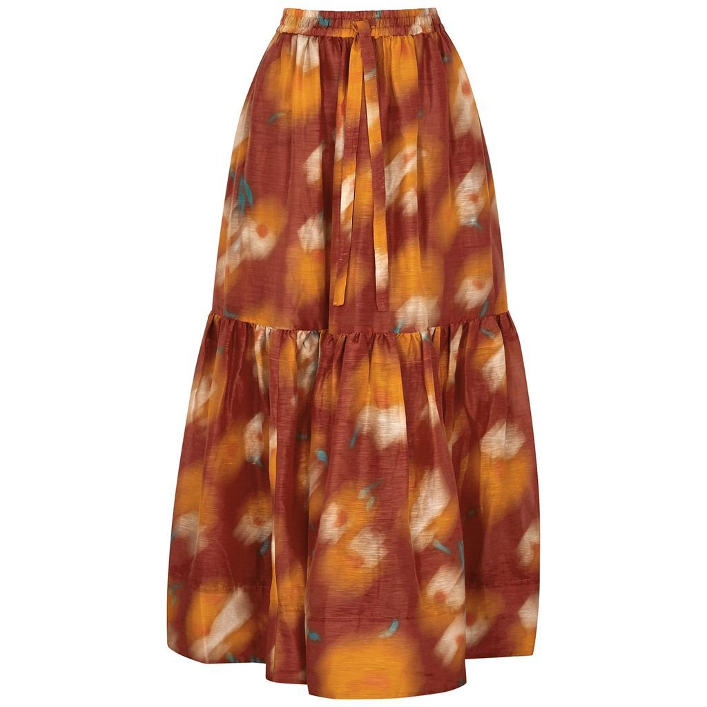 Ginger Printed Linen-blend Maxi Skirt - Orange - 4