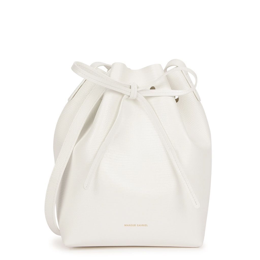 Mini Lizard-effect Leather Bucket Bag - White