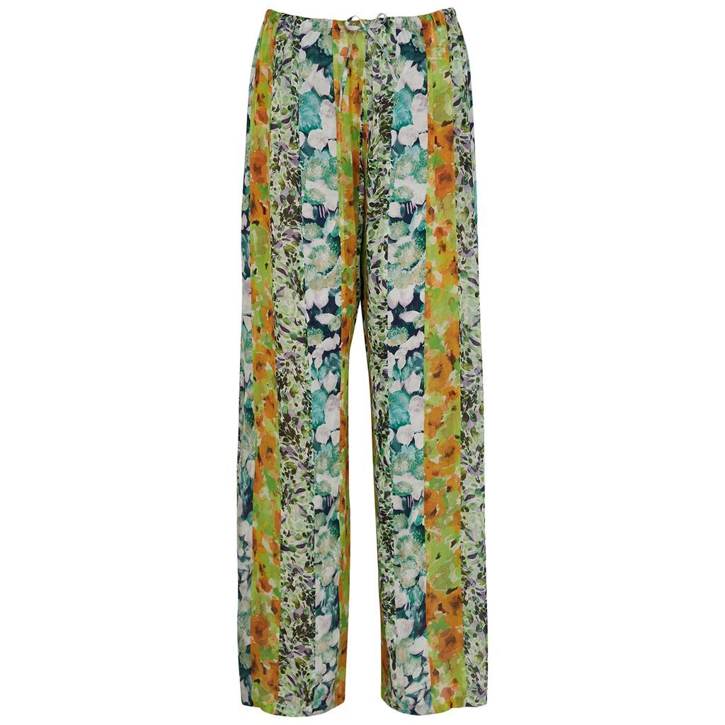 Panelled Floral-print Silk-blend Trousers - Yellow - 12