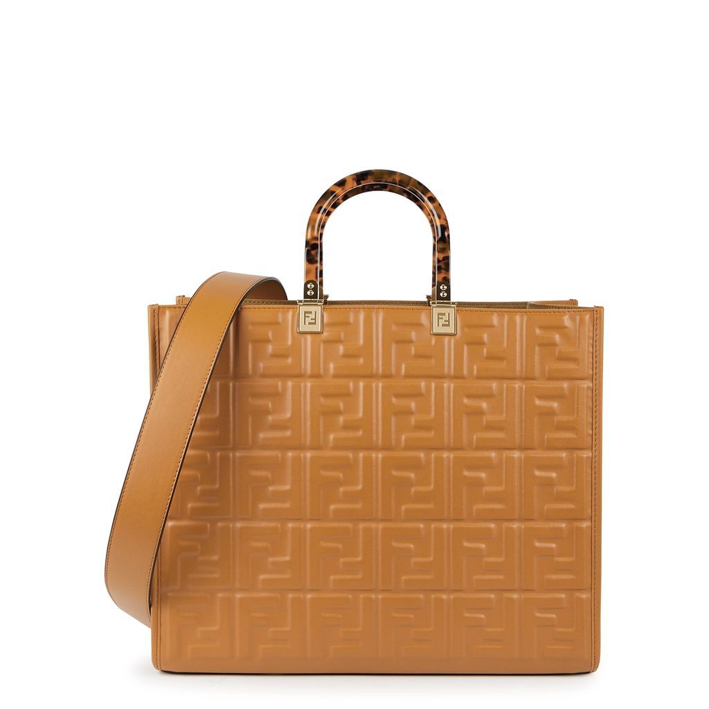 Sunshine FF-embossed Leather Tote - Camel