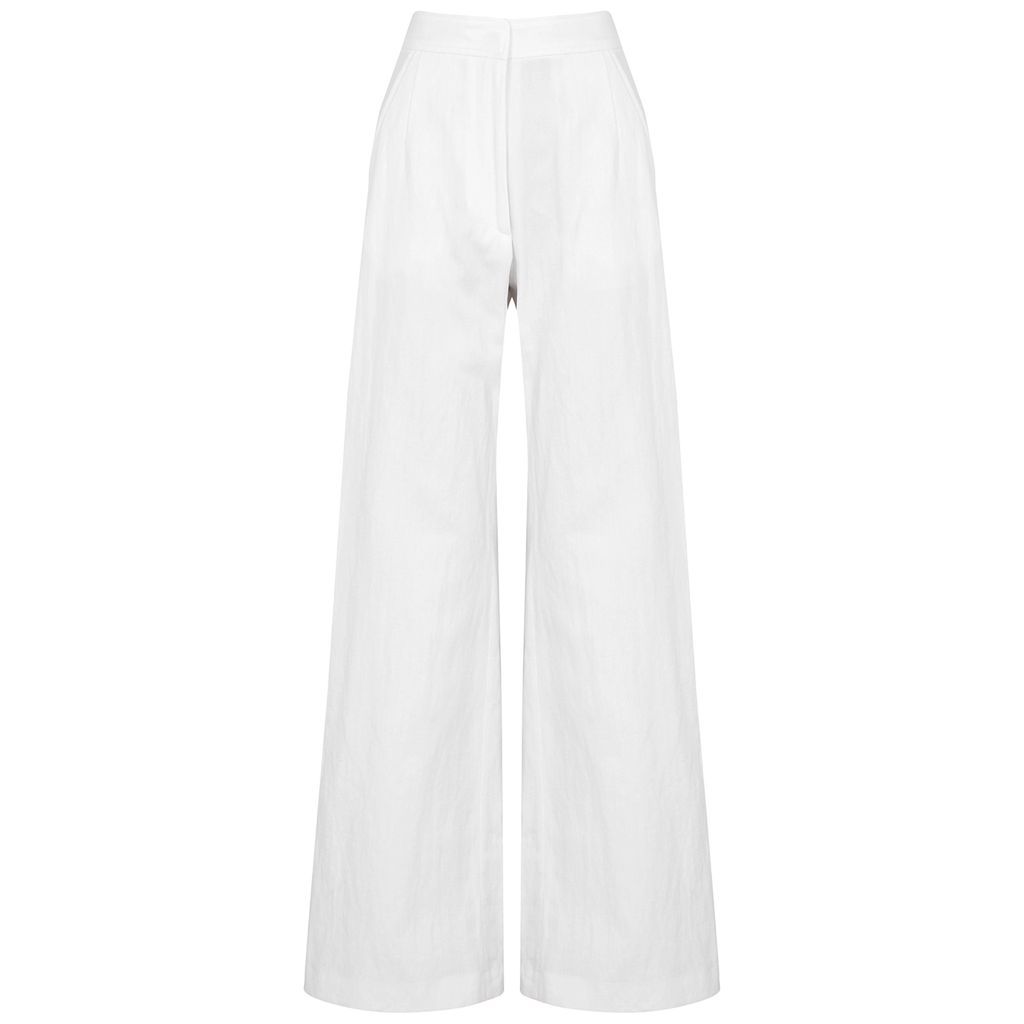 Wide-leg Cotton-blend Trousers - White - 10
