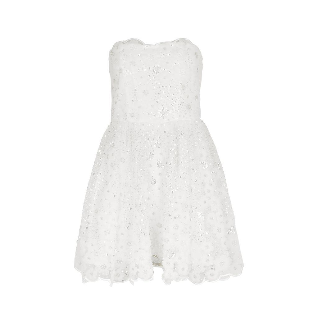 Embellished Strapless Tulle Mini Dress - White - 6