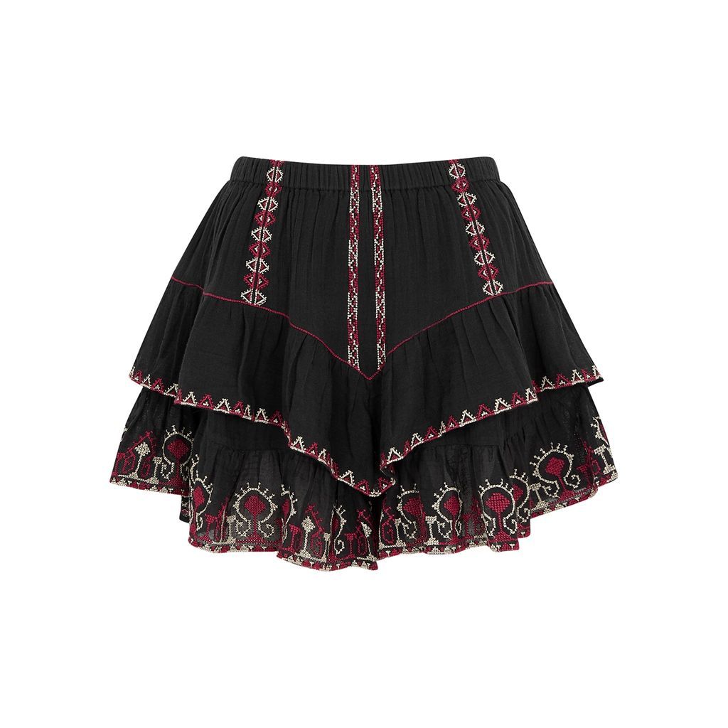 Jocadia Embroidered Cotton Shorts - Black - 12