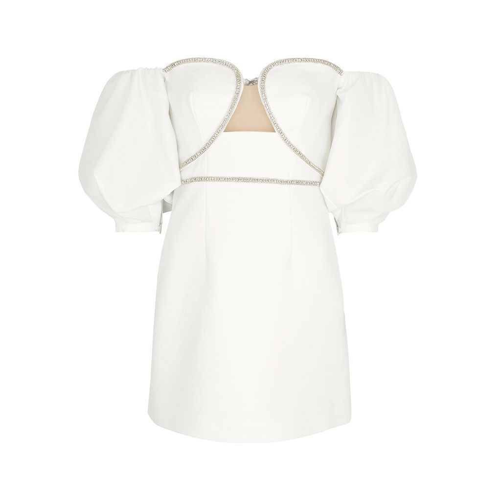 Off-the-shoulder Embellished Mini Dress - White - 6