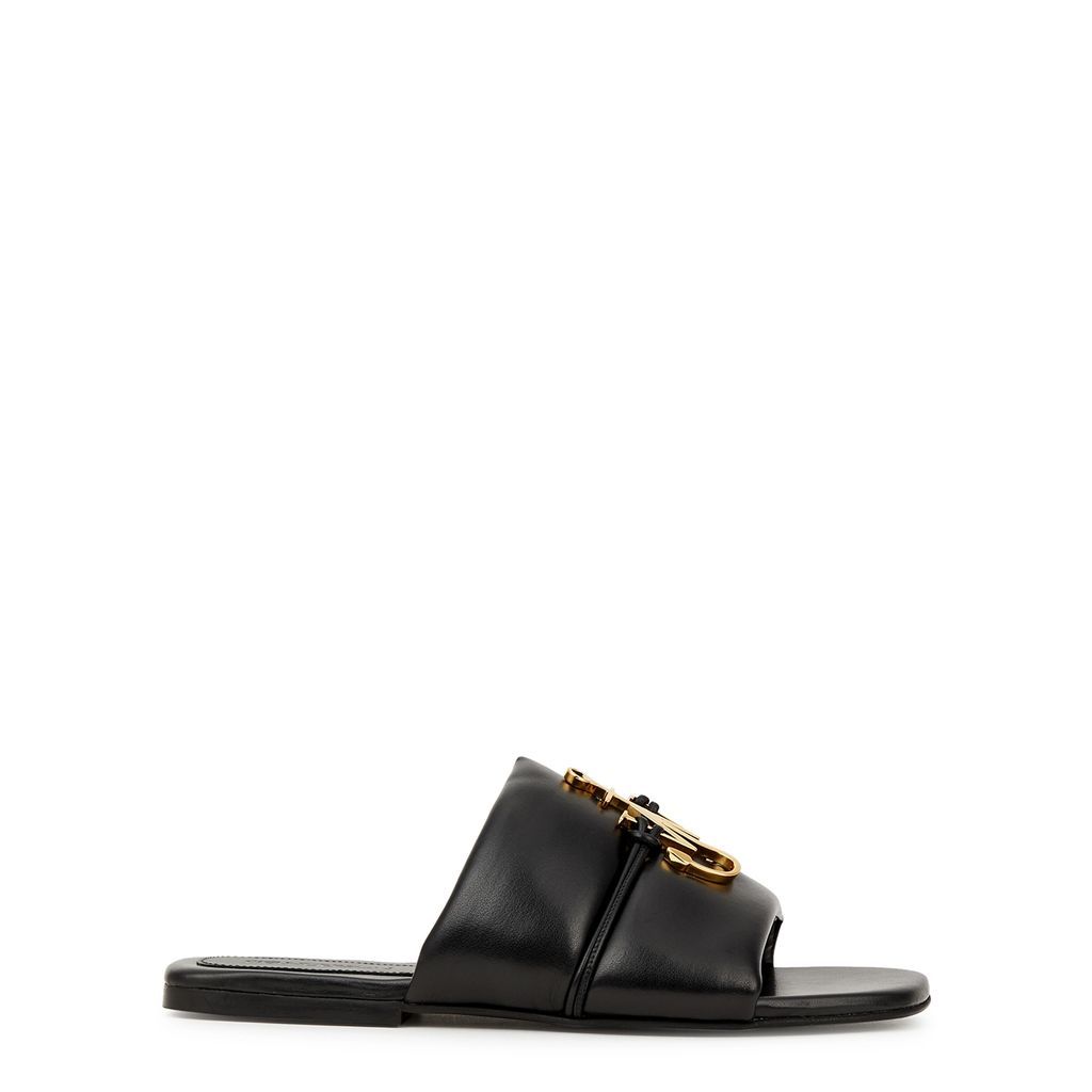 Anchor Padded Leather Sliders - Black - 4