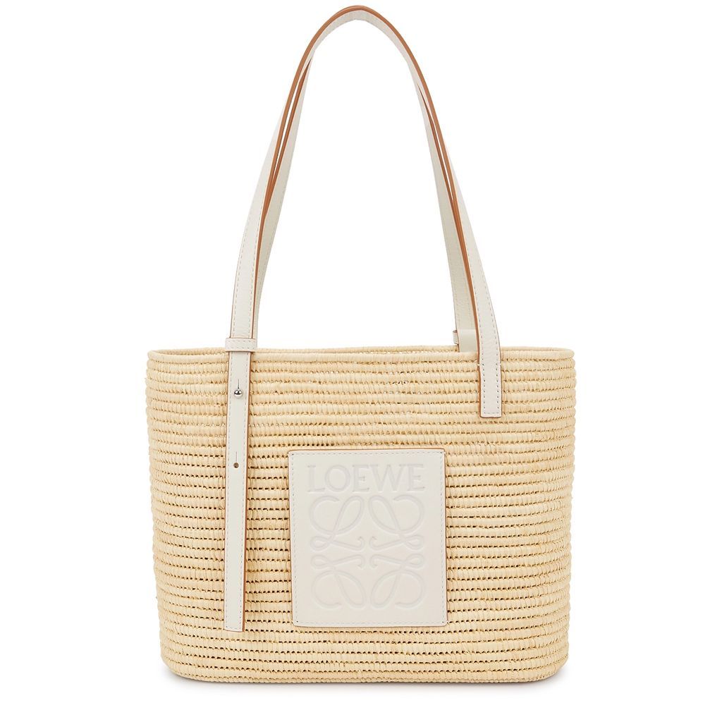 Small Square Raffia Basket Bag - White