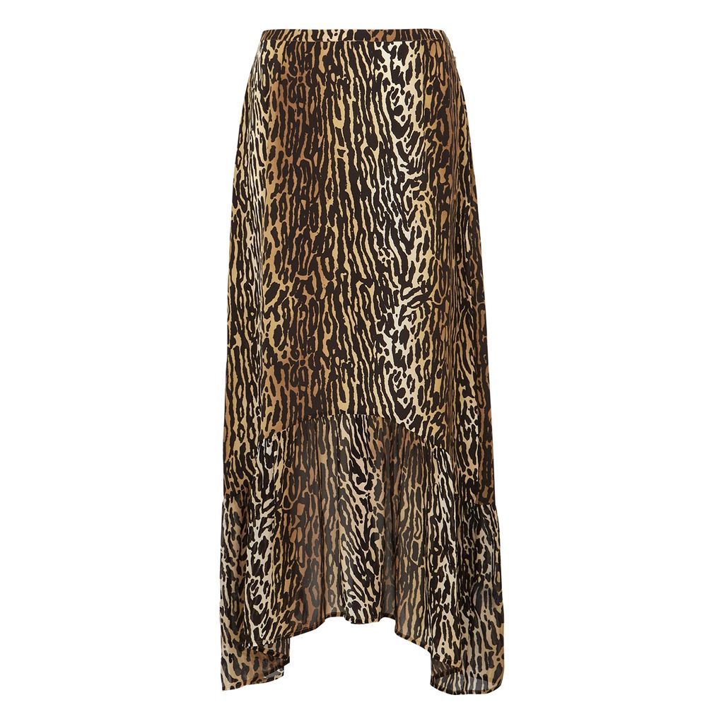 Leandra Leopard-print Silk Midi Skirt - L