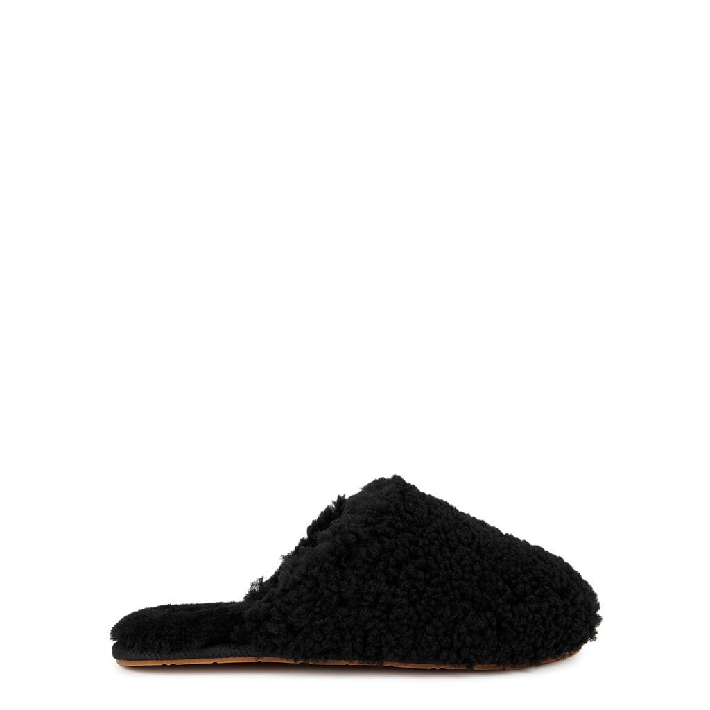 Maxi Curly Shearling Slippers - Black - 4