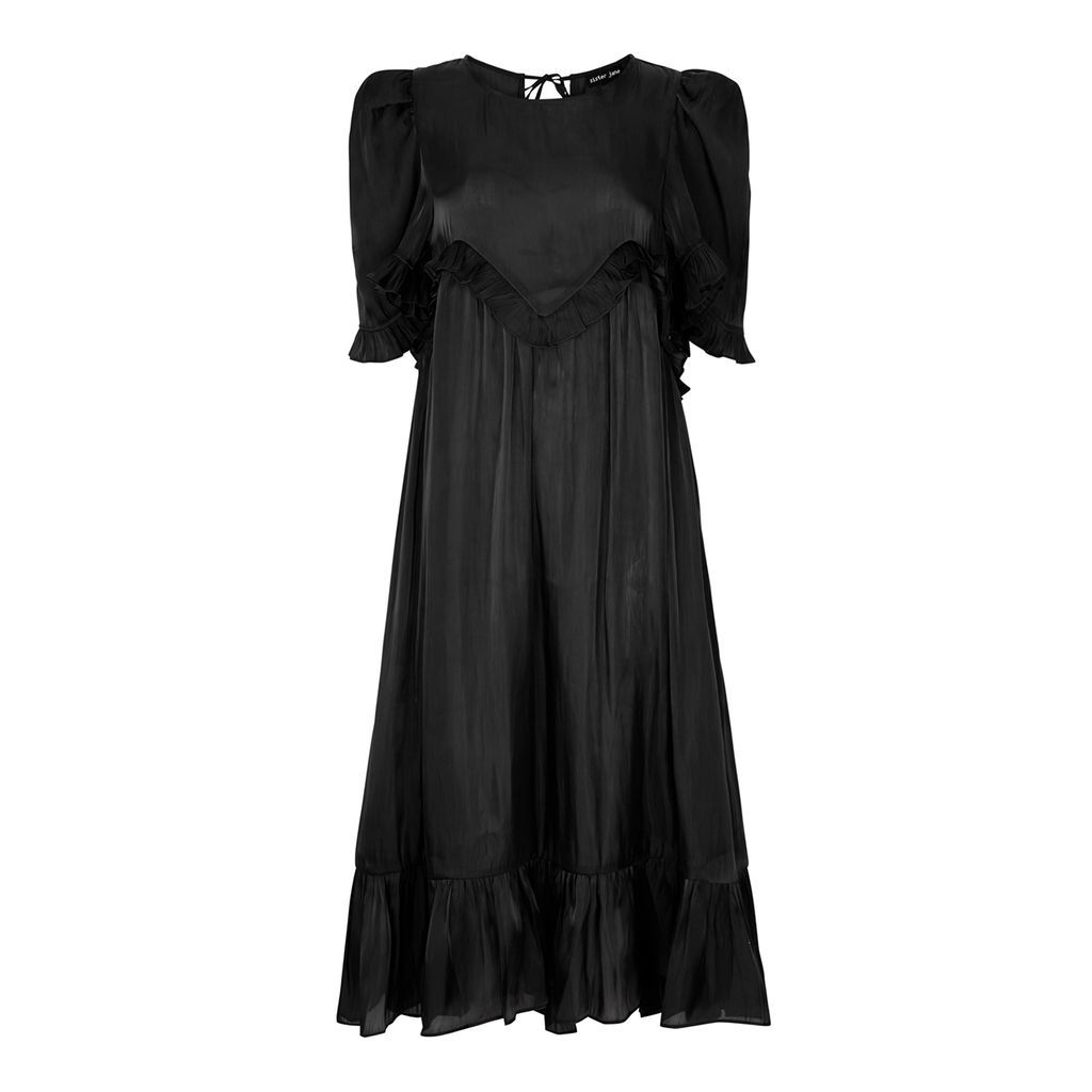 Barre Ruffled Taffeta Midi Dress - Black - 8