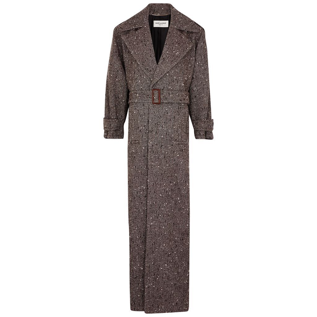 Belted Wool-blend Maxi Coat - Grey - 8