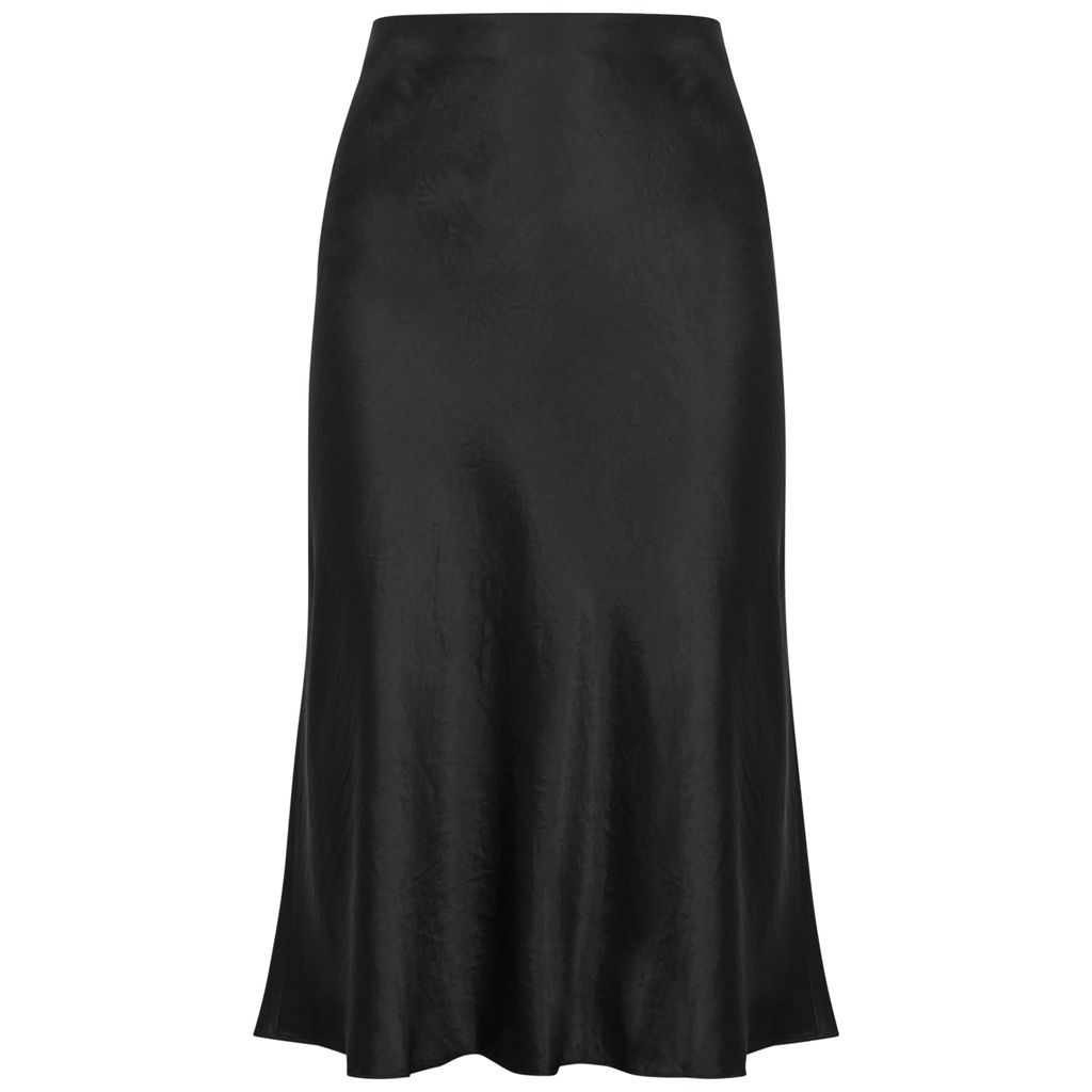 Black High-waisted Satin Skirt - L