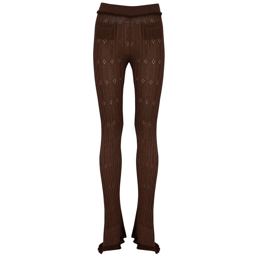 Nexx Metallic-weave Ribbed-knit Trousers - Brown - L